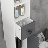 Tall Slim Bathroom Cabinet 180cm - Narrow Storage Unit with Open Shelves & Dual Door Cabinets, Adjustable Shelving - Ideal for Kitchen, Hallway, Living Room Organization in Grey