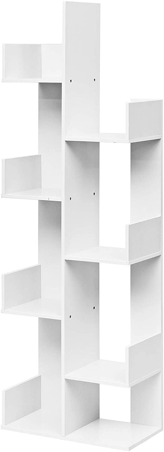 Tree Shaped Bookshelf - 8-Tier Floor Standing Unit in White - Ideal for Space Saving and Organization