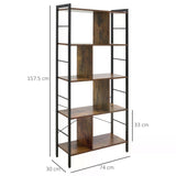 Industrial Storage Shelf - 5-Tier Metal Frame Bookcase & Display Rack in Rustic Brown - Ideal for Living Room, Study & Closet Organization