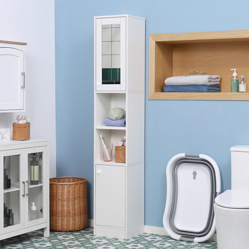 Slimline Freestanding Bathroom Cabinet with Mirror - Tall Storage Unit with Adjustable Shelving - Space-Saving Organizer for Narrow Spaces