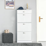 High Gloss Shoe Cabinet with 4 Pull-Down Drawers - Adjustable Storage Cupboard for 18 Pairs, Flip Doors Design - Ideal Organizer for Entryway or Closet