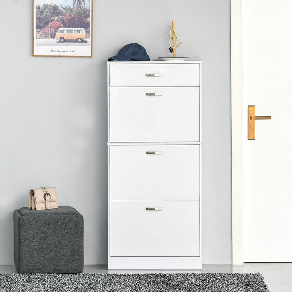 High Gloss Shoe Cabinet with 4 Pull-Down Drawers - Adjustable Storage Cupboard for 18 Pairs, Flip Doors Design - Ideal Organizer for Entryway or Closet