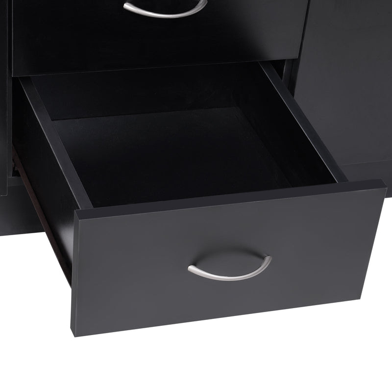 2-Door & 4-Drawer Sideboard Storage Cabinet - Freestanding Cupboard and Chest Organizer for Kitchen & Living Room - Sleek Black Finish for Home Organization