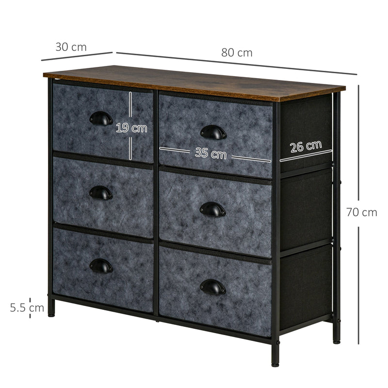 6-Drawer Fabric Dresser - Bedroom Storage Organizer with Sturdy Steel Frame and Handles - Ideal for Night Stand and Clothing Organization in Grey & Black