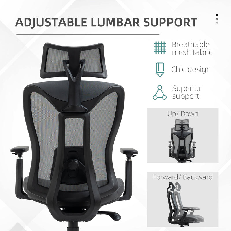 Mesh Office Chair with Reclining Back - Ergonomic Desk Chair with Adjustable Headrest, Lumbar Support, 3D Armrests, Sliding Seat - Comfort for Long Hours at Work