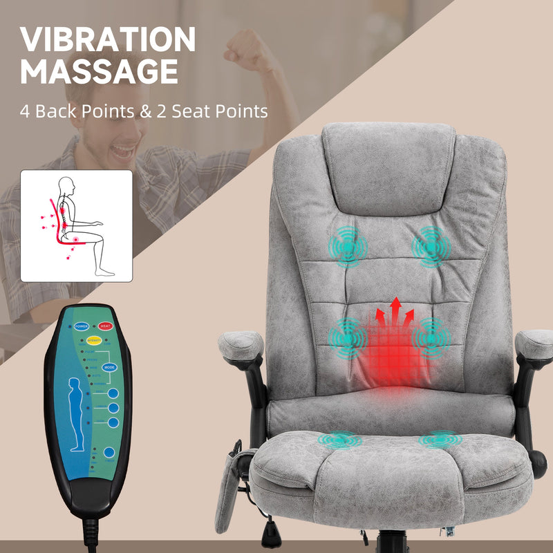 Heated Massage Recliner Chair with Microfiber Upholstery - 6-Point Vibrating Office Chair with 360° Swivel and Casters - Comfortable Seating Solution for Stress Relief and Relaxation, Grey