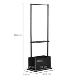 Bamboo Clothes Rail with Coat Stand - Garment Rack with Open Shelves & Storage Box, Dark Walnut - Ideal for Bedroom & Hallway Organization