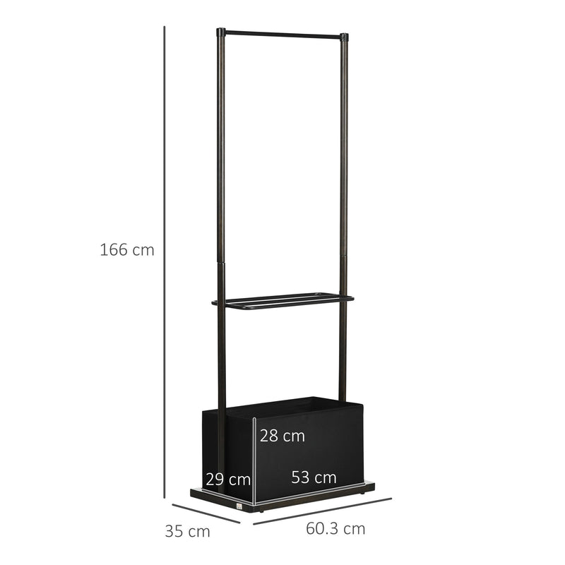 Bamboo Clothes Rail with Coat Stand - Garment Rack with Open Shelves & Storage Box, Dark Walnut - Ideal for Bedroom & Hallway Organization