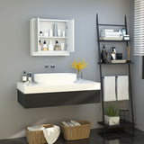 Bathroom Mirror Cabinet with Double Doors - Wall Mounted Storage Unit with Shelf - Elegant White Organizer for Restroom Essentials