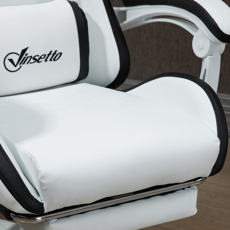 Racing Gaming Chair with 360° Swivel - Reclining PU Leather Computer Chair, Footrest & Removable Headrest in White and Black - Designed for Gamers and Home Office Comfort