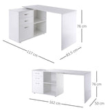 L-Shaped Computer Desk with Drawers and File Cabinet - Spacious Workstation with Storage Shelves for Home Office - Sleek White Design Suitable for Professionals and Students