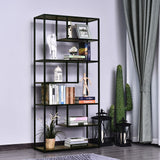 Industrial 6-Tier Staggered Wood Shelving Unit - Modern Bookcase and Display Rack for Living Room - Home Organization and Storage Solution