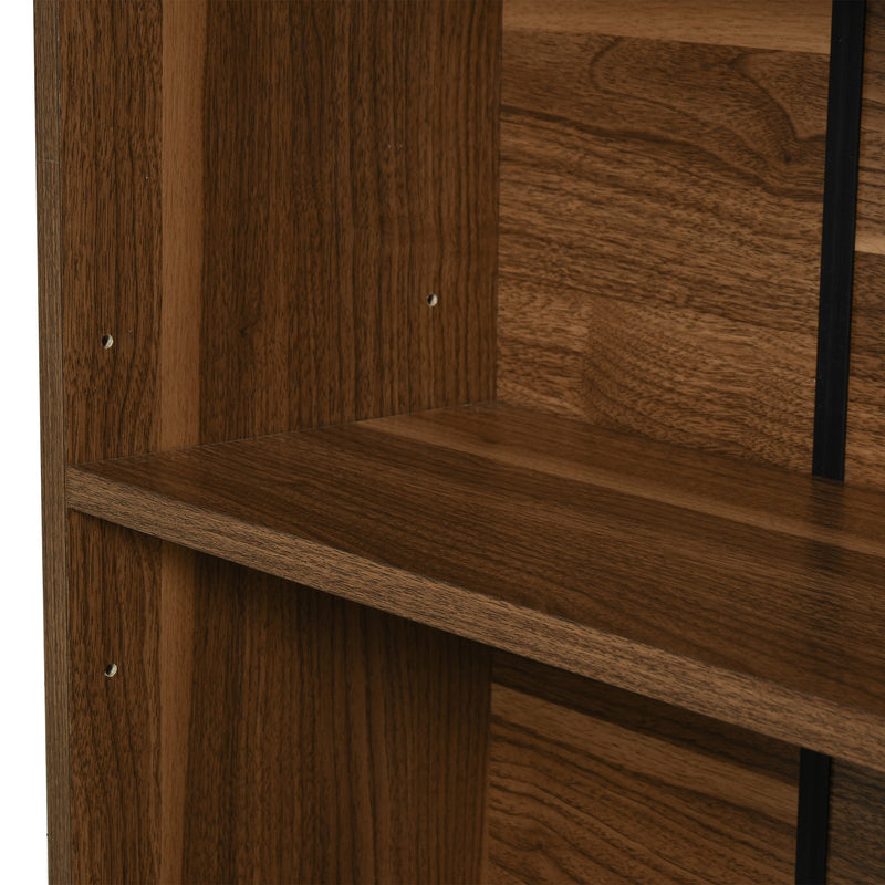 2-Tier Wooden Bookshelf in Walnut - Storage Unit with Shelves and Cupboard - Space-Saving Bookcase for Home and Office Organization