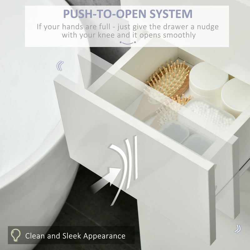 Adjustable Shelf Tall Bathroom Cabinet - High Gloss Freestanding Storage Cupboard with Drawer - Space-Saving Organizer for Toiletries and Linens