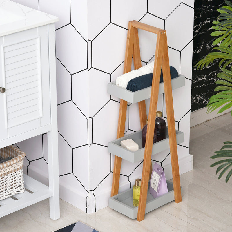 3-Tier Bamboo Bathroom Storage Unit - Slim Freestanding Shelving, A-Frame Toilet Rack - Space-Saving Organizer for Small Bathrooms