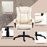 Ergonomic PU Leather Swivel Desk Chair with Extendable Footrest - Comfortable Adjustable Height Office Chair with Wheels - Ideal for Home Office and Long Working Hours