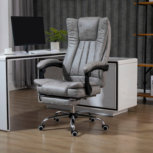Ergonomic Microfiber Home Office Chair - Reclining Desk Chair with Armrests, Swivel Base & Footrest in Grey - Comfort Seating for Work from Home Professionals