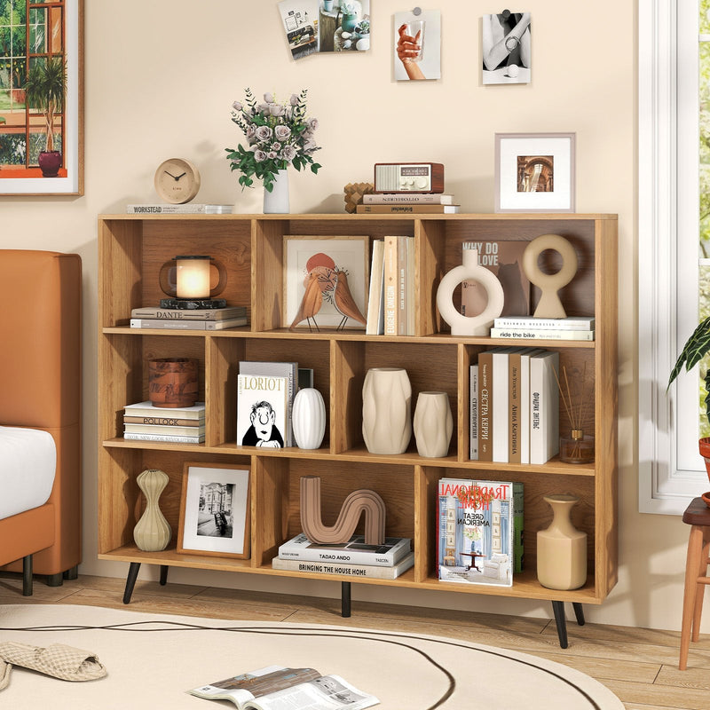 10-Cube Bookcase 140 CM Storage Organizer with 5 Tapered Metal Legs-