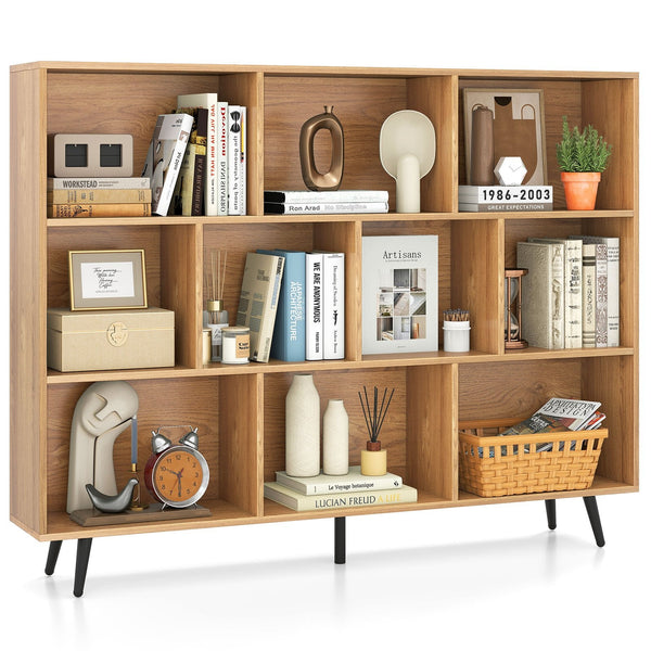 10-Cube Bookcase 140 CM Storage Organizer with 5 Tapered Metal Legs-