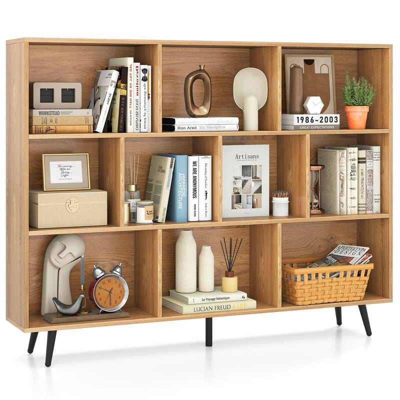 10-Cube Bookcase 140 CM Storage Organizer with 5 Tapered Metal Legs-