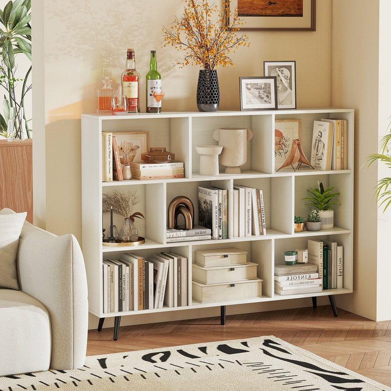 10-Cube Bookcase 140 CM Storage Organizer with 5 Tapered Metal Legs-