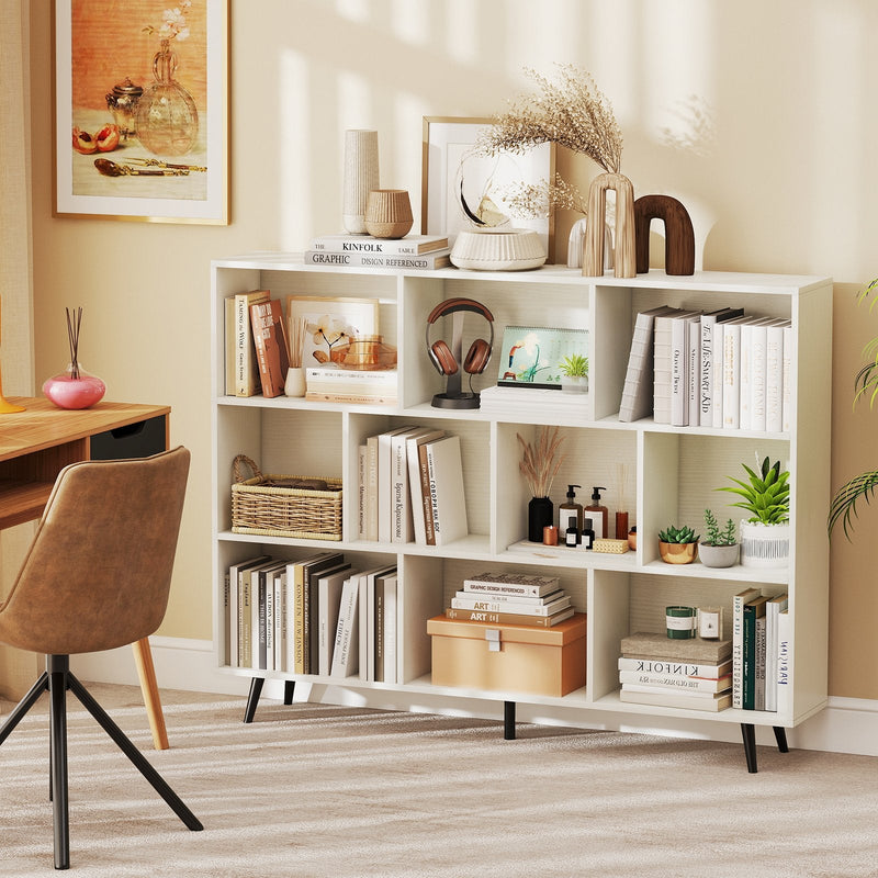 10-Cube Bookcase 140 CM Storage Organizer with 5 Tapered Metal Legs-