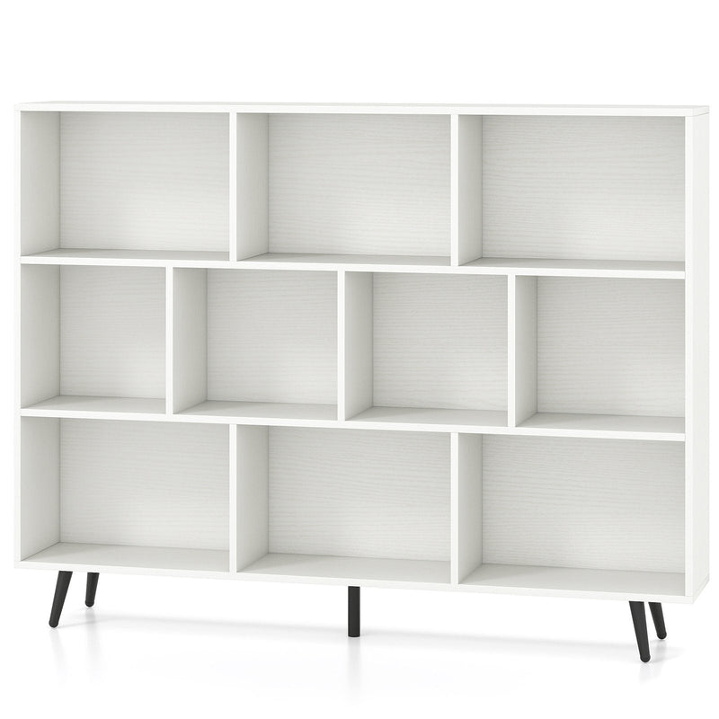 10-Cube Bookcase 140 CM Storage Organizer with 5 Tapered Metal Legs-