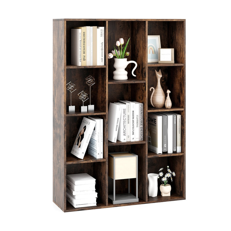 11-Cube Bookcase Modern Geometric Bookshelf with Anti-tipping Kits-White