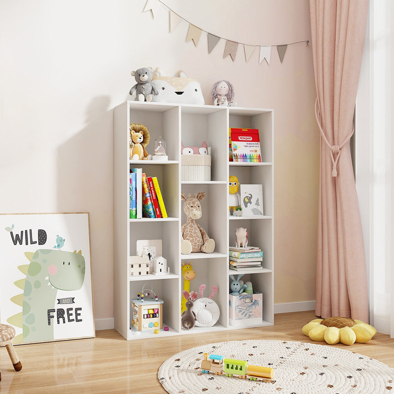 11-Cube Bookcase Modern Geometric Bookshelf with Anti-tipping Kits-White