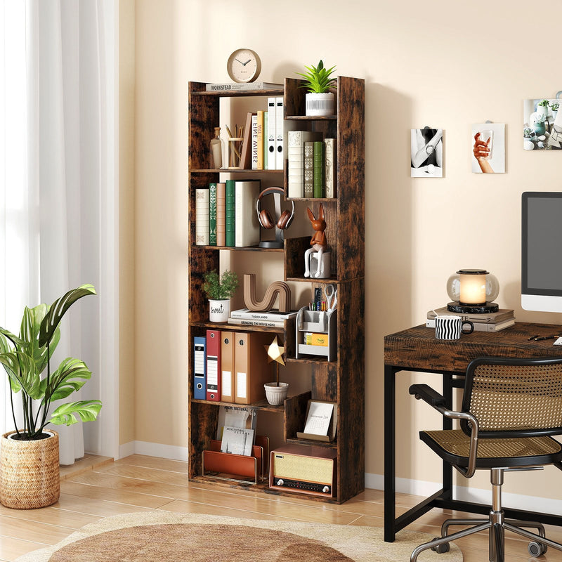 11-Shelf Wooden Bookshelf with 2 Anti-Tipping Kits-