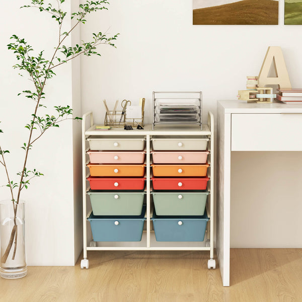 12 Drawers Rolling Storage Cart - Mobile Organizer with Brakes and 4 Wheels - Ideal Solution for Home and Office Storage Needs