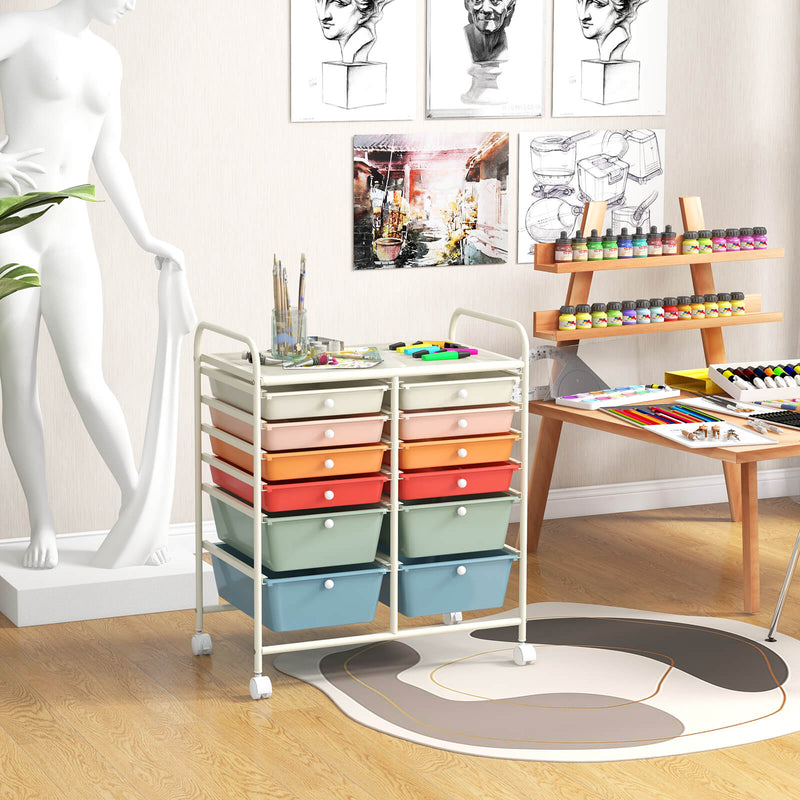12 Drawers Rolling Storage Cart - Mobile Organizer with Brakes and 4 Wheels - Ideal Solution for Home and Office Storage Needs