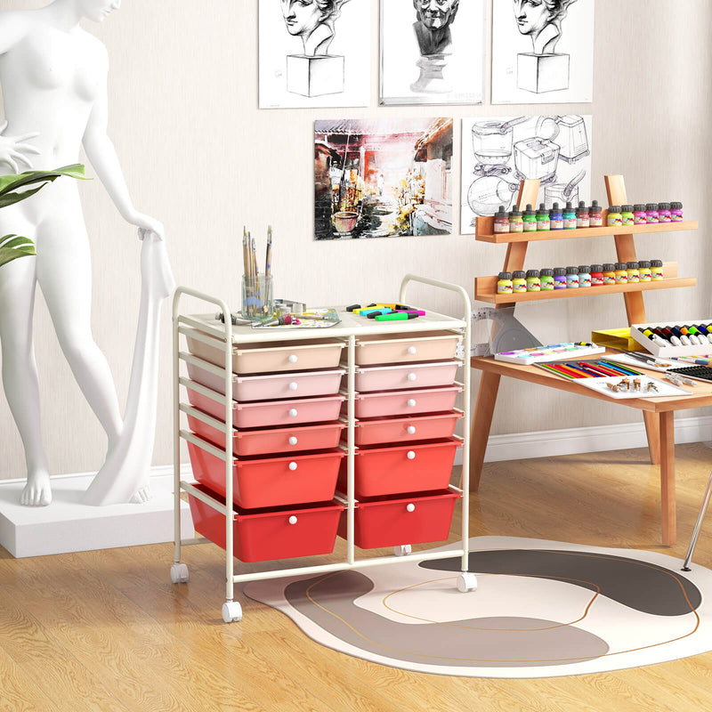 12 Drawers Rolling Storage Cart - Mobile Organizer with Brakes and 4 Wheels - Ideal Solution for Home and Office Storage Needs