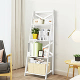 4 Tier Wood Ladder Shelf Unit - White Staircase Design Bookcase - Space Saving Display Storage Solution for Small Rooms