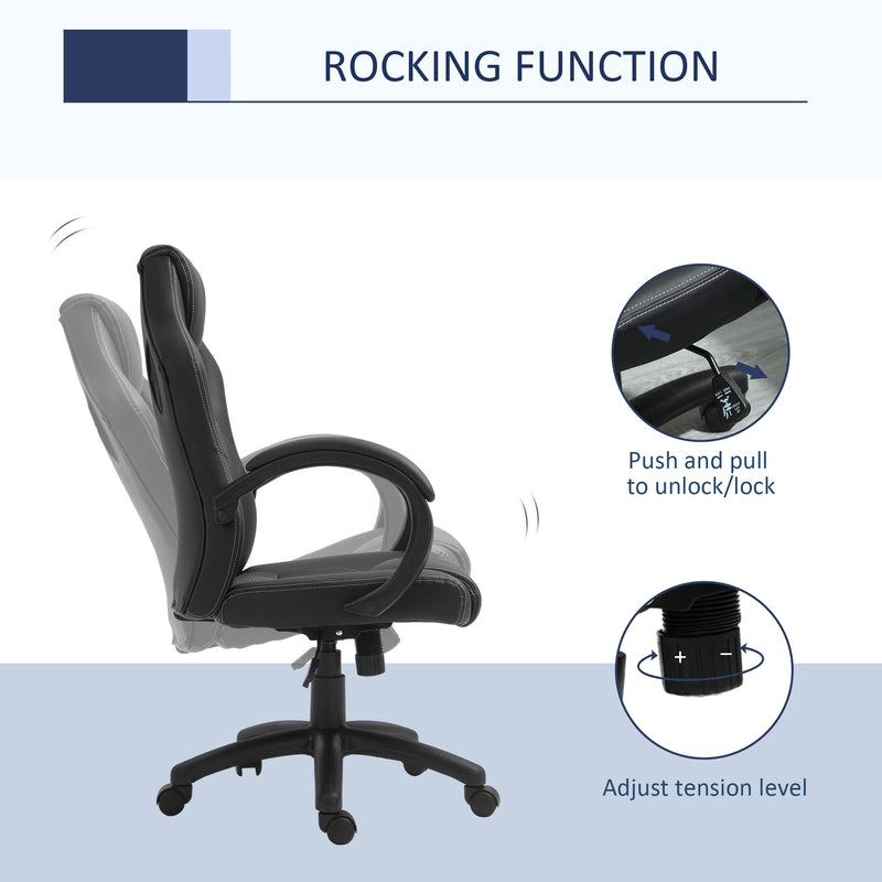 High-Back Swivel Office Chair - Faux Leather Ergonomic Computer Desk Seat with Wheels & Armrests - Comfortable Design for Home or Office Use