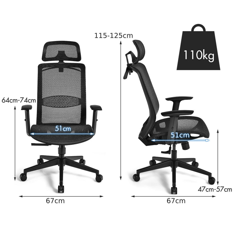 Ergonomic Mesh - Adjustable Lumbar Support Office Chair in Black - Ideal for Long Hours at Desk