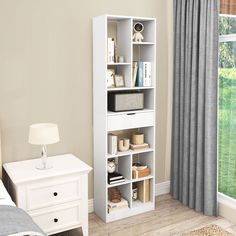 180cm Tall Bookcase with Drawer and 10 Open Cubes-