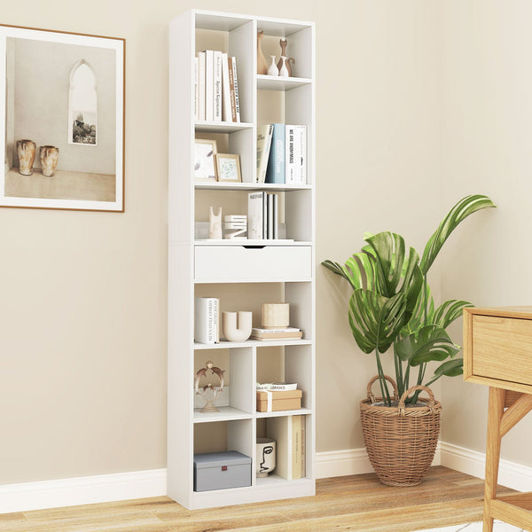 180cm Tall Bookcase with Drawer and 10 Open Cubes-