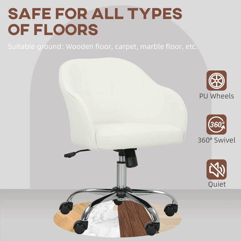 HOMCOM Velvet-feel Swivel Office Chair - Cream