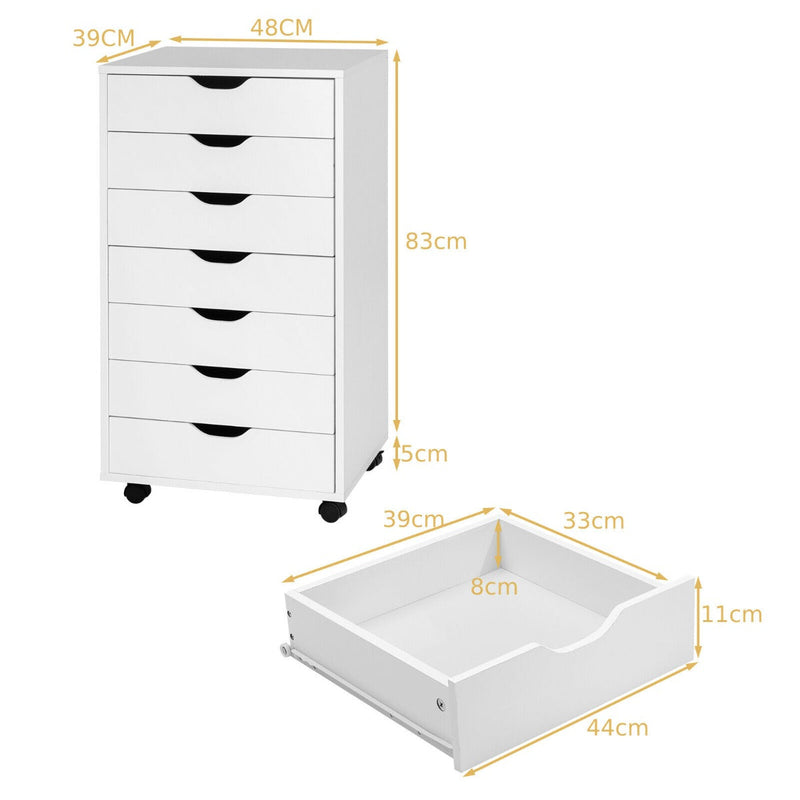 Mobile File Cabinet Model 7D - Wheeled Storage Solution with Seven Drawers in Sleek Black - Ideal for Organized Document Management in Office Spaces