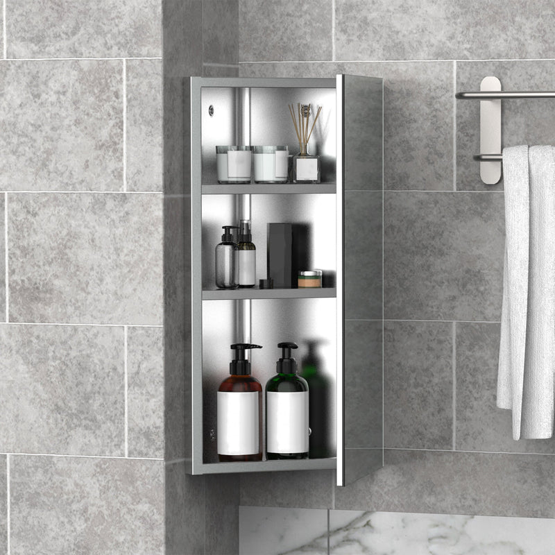 Stainless Steel Corner Mirror Cabinet - Wall-Mounted Bathroom Cupboard with Single Door, 300mm Width - Space-Saving Storage for Small Bathrooms