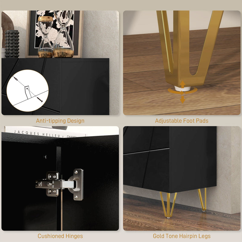 Modern Luxe High Gloss Sideboard - Stylish Storage Cabinet with Sleek Hairpin Legs in White - Elegant Organizational Solution for Contemporary Homes