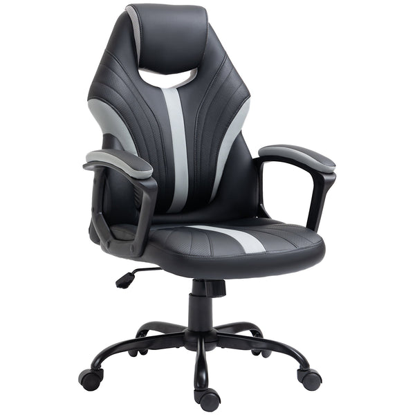 Ergonomic Racing Gaming Chair - Faux Leather Swivel Office Chair with 5 Wheels, Black and Grey - Ideal for Long Gaming Sessions & Professional Gamers