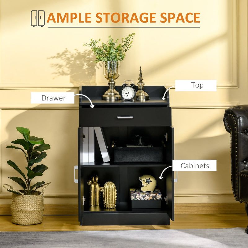 Modern Black Storage Cabinet - Compact Floor Unit with Drawer & Adjustable Shelving for Kitchen or Living Space - Space-Saving Organizer for Home Essentials