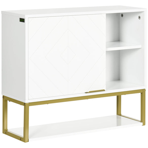 Over-The-Toilet Bathroom Wall Cabinet with Doors - Space-Saving Storage Shelves for Hallway and Living Room - Elegant White Organizer for Home Clutter Control