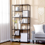 7-Tier Industrial Bookcase - Metal Shelving Unit with Rustic Brown Finish - Versatile Storage for Living Room, Home Office, and Bedroom