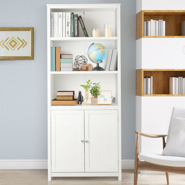 Tall Wooden Bookcase - 3-Tier White Storage Cabinet - Ideal for Organizing Books and Display Décor