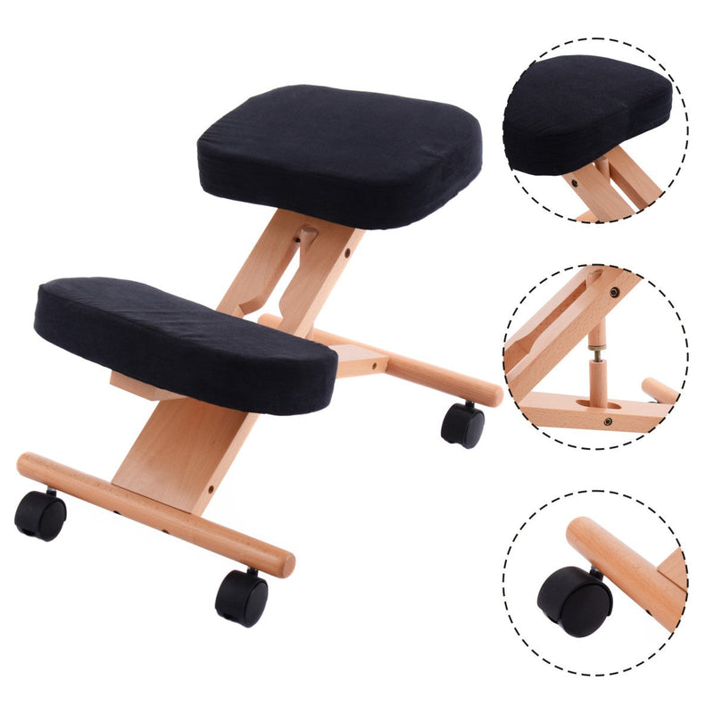 Wooden Orthopaedic Kneeling Stool with Ergonomic Posture Frame in Beige - Ideal for Improving Posture and Easing Back Pain