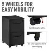 Mobile Vertical File Cabinet with 2 Drawers - A4 Document Storage, Adjustable Partition Organizer - Ideal for Office Filing and Organization