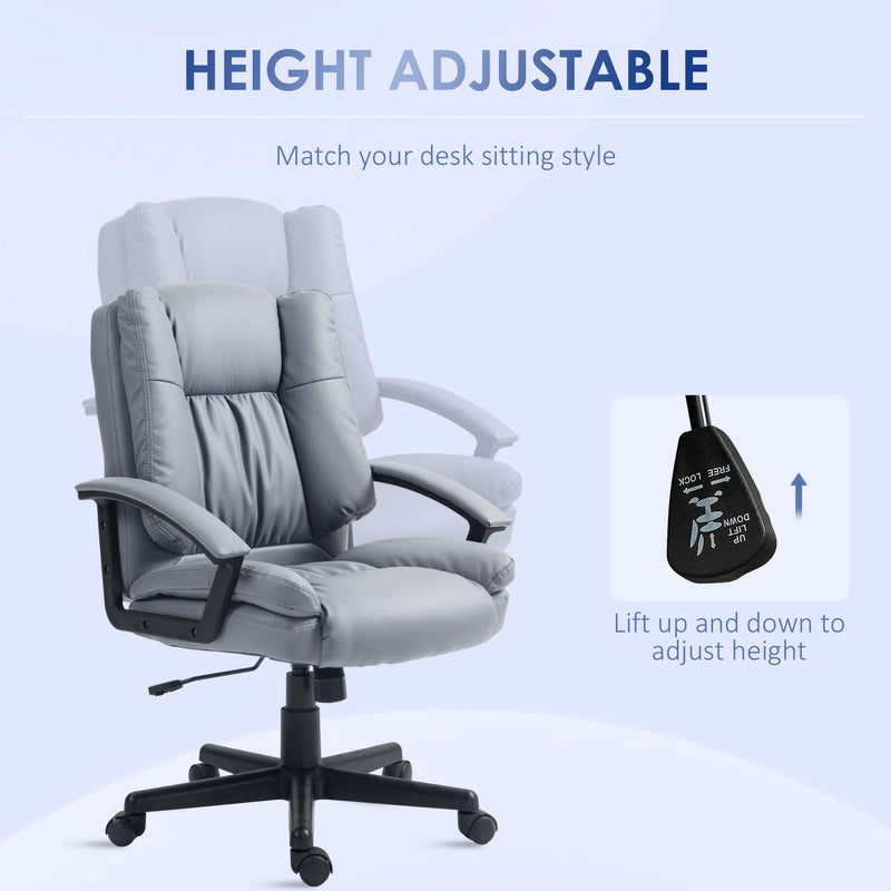 Faux Leather Office Chair - Mid Back, Adjustable Height, Swivel Rolling Wheels Computer Desk Chair - Ideal for Executives and Home Office Comfort